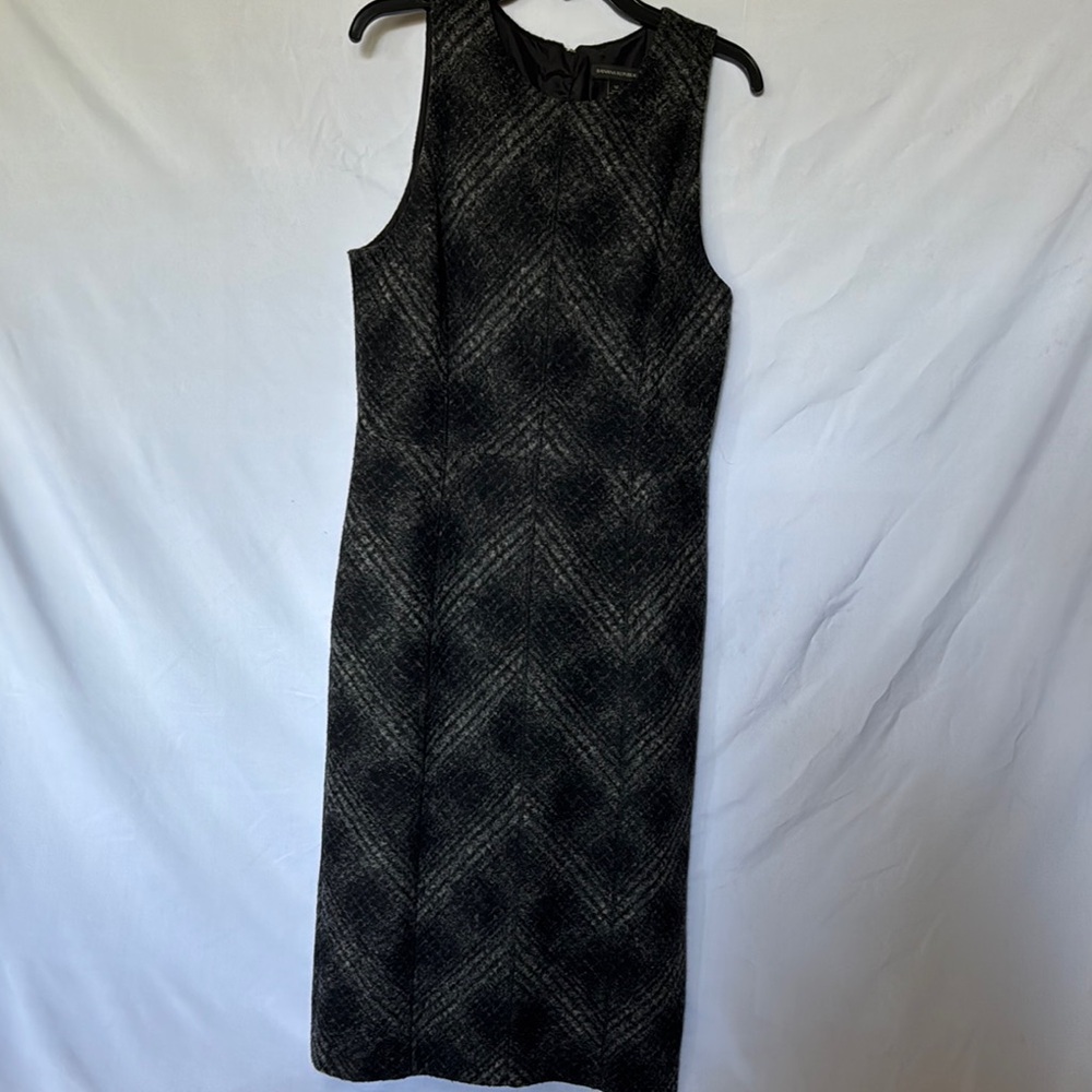 Banana Republic Black and Grey Ombré Plaid Sheath Midi Dress